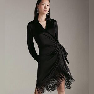 Karen Millen Viscose Satin Crepe Tassel Hem Dress Fringe Flapper